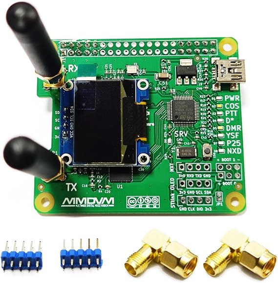AURSINC MMDVM Duplex Hotspot Module Dual Hat V1.5.2 with 0.96 OLED Display Support P25 DMR YSF NXDN DMR Slot 1 + Slot 2 for R Pi 1, 2/2b, 3/3b/3b+, 4/4b, Pi Zero, Zero 2W with USB Port (with OLED)