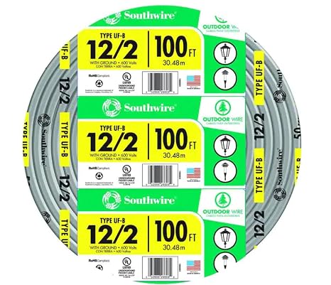 Southwire Outdoor Wire, 12/2WG UF 100 Ft Coil, Approved for Direct Burial Wiring, SW# 13055926
