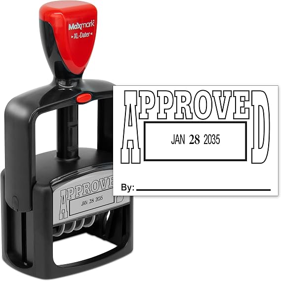 MaxMark Heavy Duty Style 5 Date Stamp with Approved self Inking Stamp - Black Ink