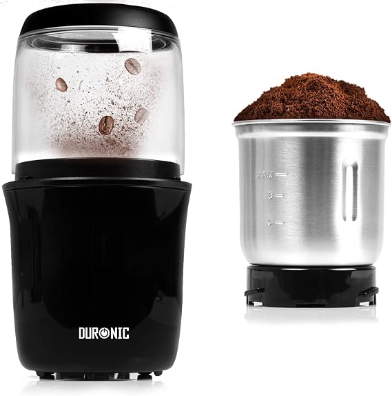 Duronic Electric Coffee Grinder CG250, Spice Grinder Machine, Stainless Steel Blades Grinders, Fast Dry Mini Removable Grinding Mill Pot for Coffee Beans, Nuts, Seeds, Spices, Flax, Black