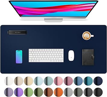 Aothia Leather Desk Pad Protector, Mouse Pad, Office Desk Mat, Non-Slip PU Leather Desk Blotter, Laptop Desk Pad, Waterproof Desk Writing Pad for Office and HomeDark Blue,31.5" x 15.7"