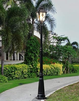 Lamp Post Lights Outdoor,European Villa Landscape High Pole Lantern Continental Garden Community Glass Street Light Tradition Outdoor Waterproof Floor Lamp Column Lamp Ou,Black-140cm