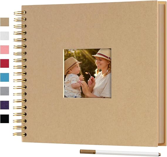 10 x 10 Inch DIY Scrapbook Photo Album with Window Design Cover 80 Pages Craft Paper Memory Book for Weeding Anniversary Travel and Baby (Brown)