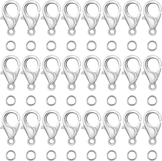 300 Pieces Lobster Claw Clasps with Open Jump Rings 12mm Metal Lobster Clasps for DIY Craft Bracelet Jewelry Making 12x7mm Clasp+5mm Ring (Silver)