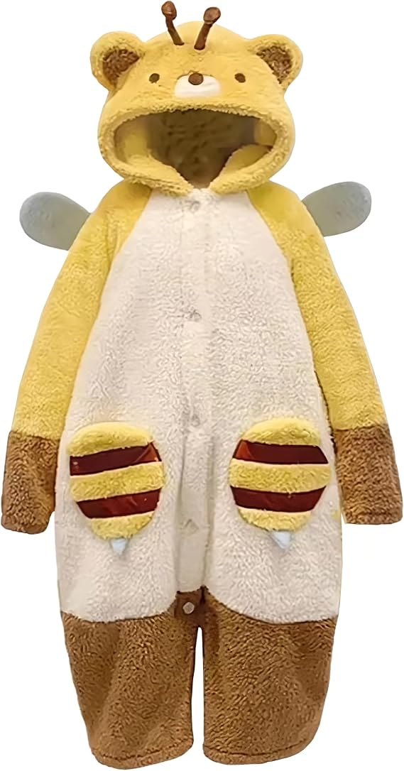 Unisex Bee Costume Warm Flannel Cute Animal One-Piece Pajamas, Halloween Christmas Sleepwear Jumpsuit Pajamas