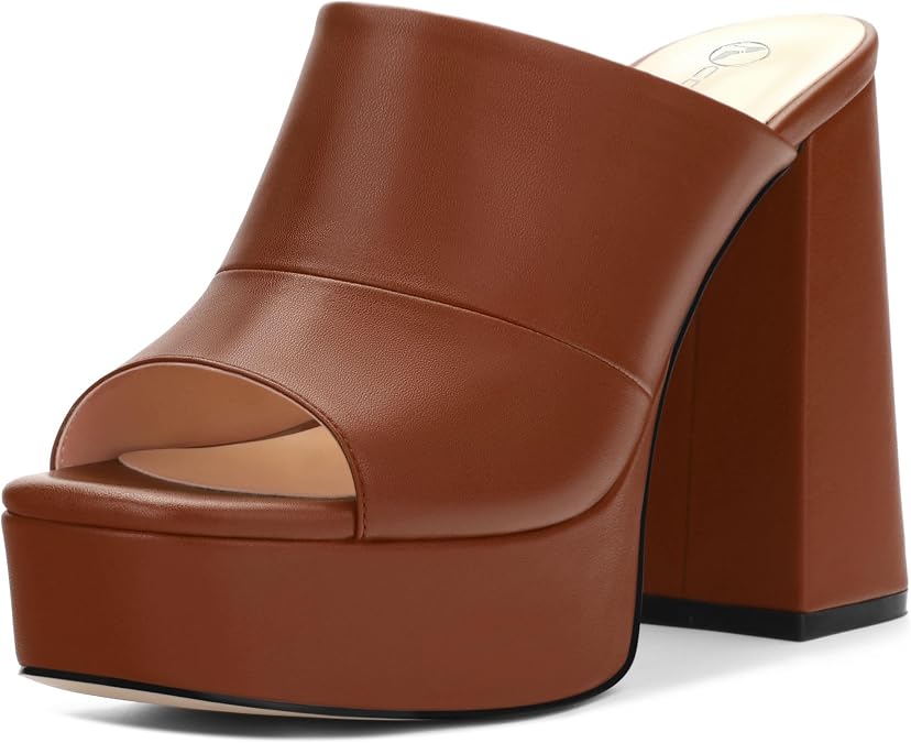 Women Square Open Toe Platform Chunky Heel Slide Sandals