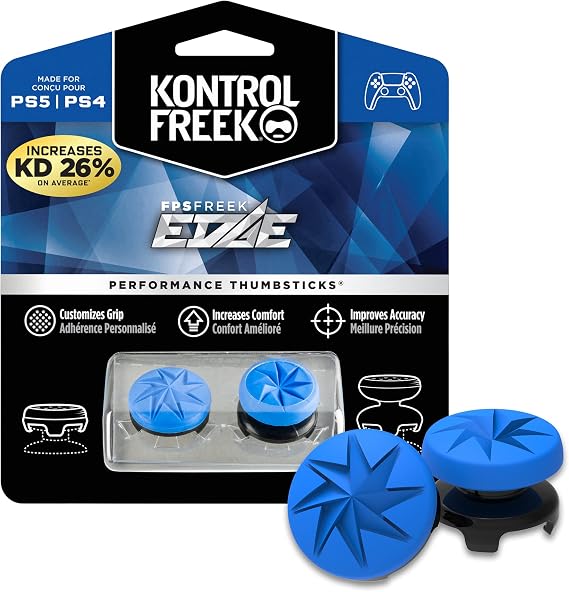 KontrolFreek FPS Freek Edge for Playstation 4 (PS4) and Playstation 5 (PS5) | Performance Thumbsticks | 1 High-Rise Convex, 1 Low-Rise Convex | Blue
