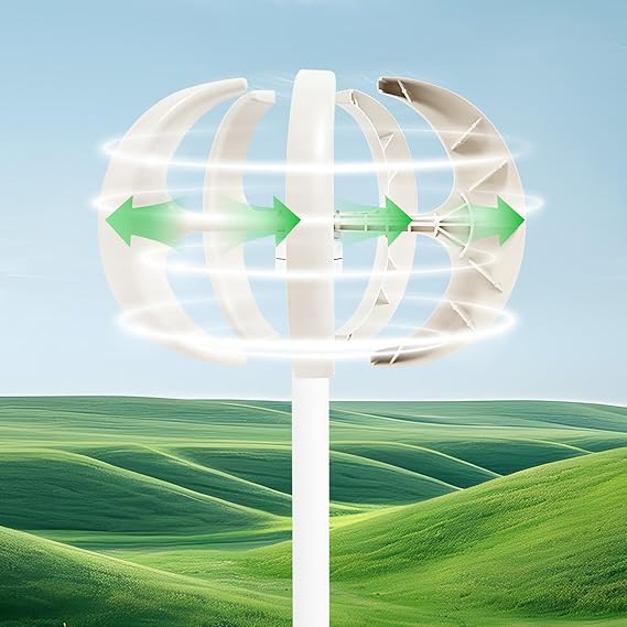 600W Vertical Axis Wind Turbine - Lantern Design for Low 6.56ft/s Startup, 12V Permanent Magnet Generator with IP67 Controller