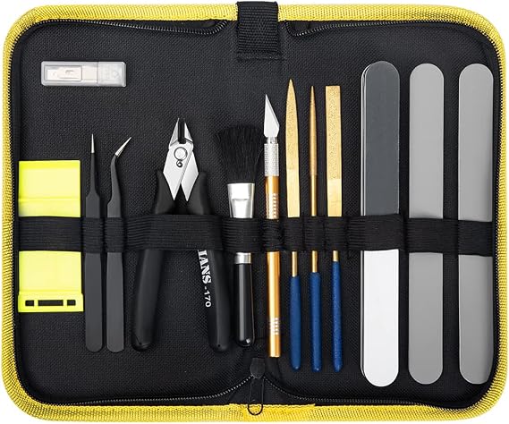 17 PCS Gundam Model Tool Kit Hobby Building Tools Craft Set Gunpla Basic Model Tool Kit in Canvas Bag for Plastic Model Kits, Car Airplane Models, Miniatures, Model Building Repairing & Fixing