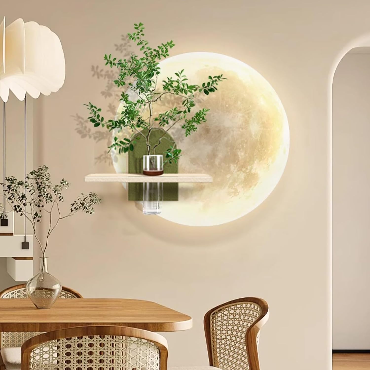 3D Decorative Painting, Creative Wall Sculptures with LED Light, Wall Art Decor Painting with Vase, Modern and Simple for Living Room Entrance Bedroom(Green,68 * 60cm/26.8 * 23.6in)