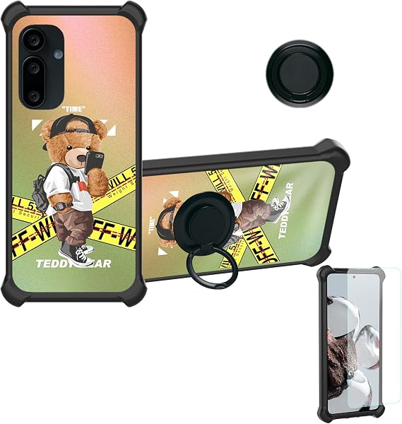 Aroepurt Case Compatible for Saga 2 Solana Mobile Seeker Phone Case Cover [with Tempered Glass Screen Protector][Hard PC + Soft Silicone][Ring Support] [Golden Reflect Light] DJH-PZX