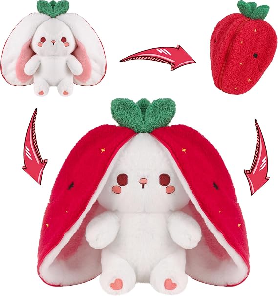 MIAODAM Strawberry Bunny Stuffed Animal, Cute Soft Bunny Plush Toy for Kids