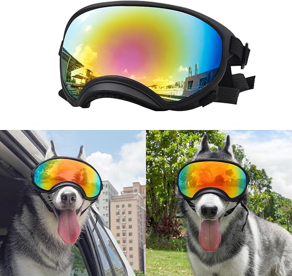 Large Dog Sunglasses, Dog Goggles Large Breed and Medium, UV Protection, Windproof, Dustproof and Snowproof. Shatterproof Lens, Adjustable Strap