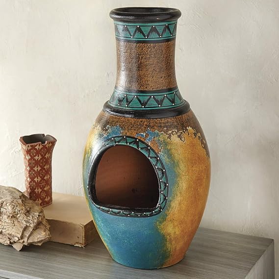 BLACK FOREST DECOR Native Skies Clay Chimenea 9 1/2" Dia.x18 H