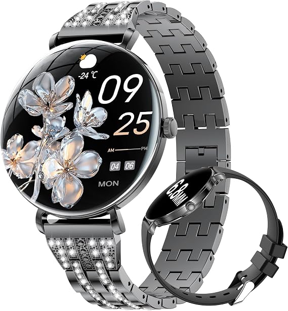 LIGE Ultra-Thin Smart Watch for Women(Answer/Make Calls),1.43" Always-on Display Smart Watch with Heart Rate,Clories Tracker 100+ Sports Modes, Women Smartwatch for Android iOS (Black-FV17-H)