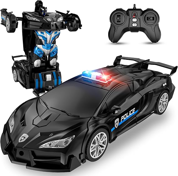 Remote Control Car, Spider Transforming RC Cars Toys for Boys 2.4GHz RC Car, One-Button Transformation, 360 Spins, Red Blue Light, 1:18 Scale Transform Toys for Boys Kids Birthday Gifts