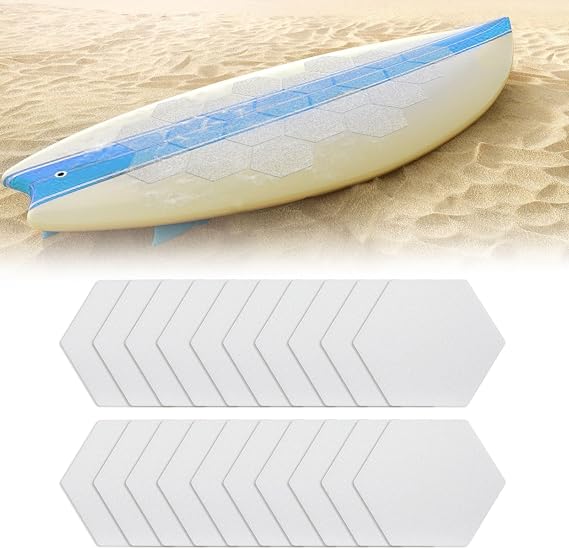 TRINKA 20PCS Surfboard Traction Pads | Waxless Hexagon Surfboard Clear Deck Grip Pad, DIY Non Slip Accessories for Surfpad Water Sports Skimboards