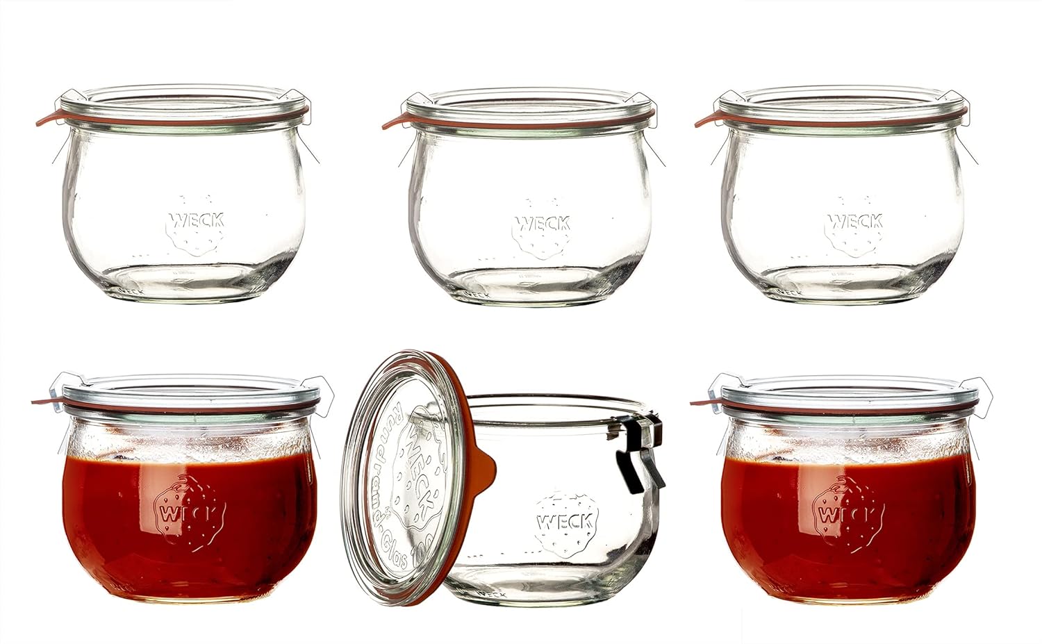 Weck Airtight Clip-Close Closed Tulip 580 Ml Lid Cap 100 Mm, 6 Pieces, Glass, Transparent, 6