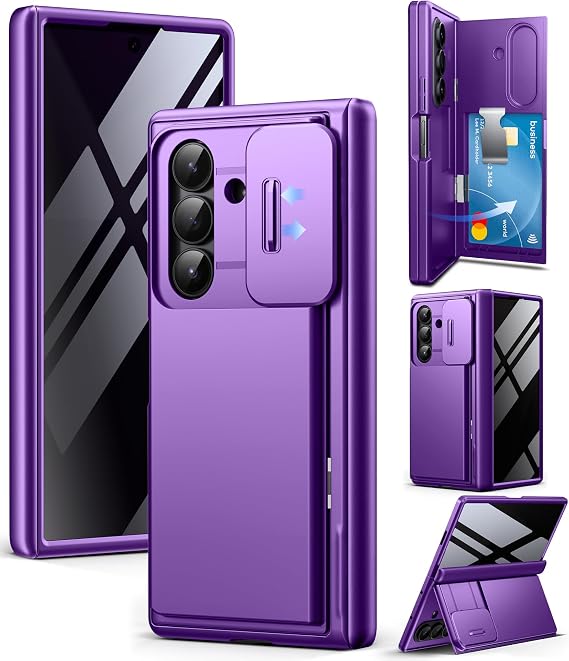 TONGATE Wallet for Z Fold 7 Case with Privacy Film & Stand, Dark Purple