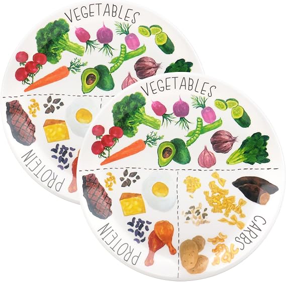 2 Pcs Portion Control Plates for Balanced Eating, 9" Healthy Nutrition Plate for Adults and Teens, Melamine Dividers, Portion Plates for Adults Weight Loss and Diabetes Management