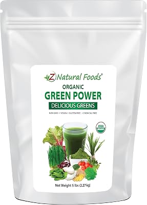 Z Natural Foods Organic Green Powder Supergreens, Nutrient-Dense Greens Blend, 100% Natural, Vegan, Gluten Free, Non-GMO, Kosher, 5 Lb