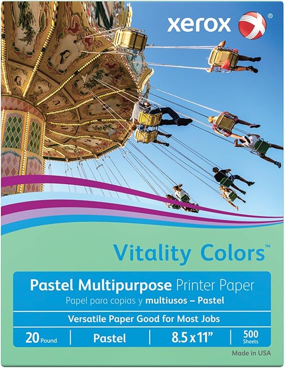 Xerox Vitality ColorsTM Multi-Use Printer & Copy Paper, 1 Ream, Green, Letter (8.5" x 11"), 500 Sheets Per Ream, 20 Lb, 30% Recycled