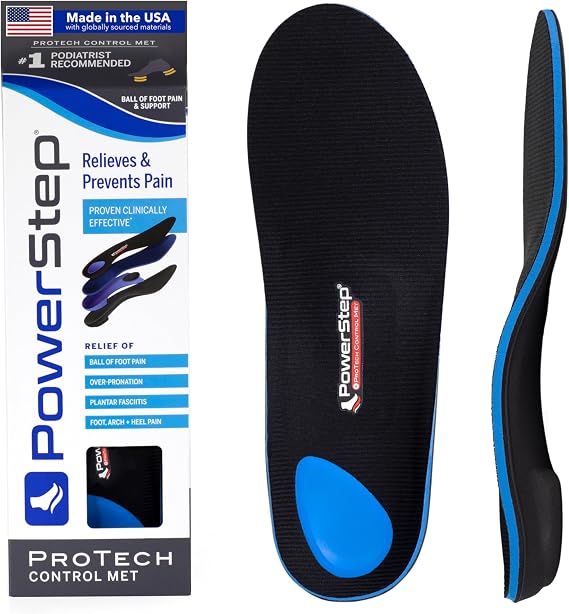 PowerStep ProTech Control Met Orthotics - Full Length Shoe Insoles for Metatarsal Foot Pain & Plantar Fasciitis - Made in USA Inserts for Overpronation & Ball of Foot Pain Relief (M 9-9.5 W 11-11.5)