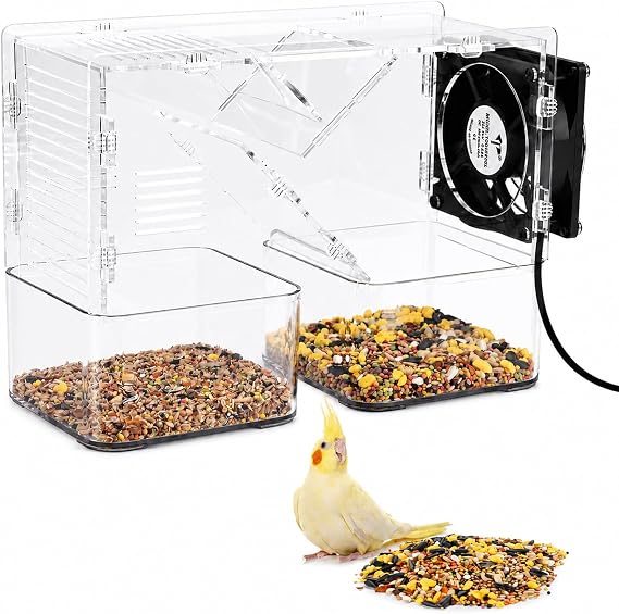 Bird Seed Cleaner Machine, Bird Seed Husk Separator with Adjustable Speed Fan, Transparent Acrylic Seed Separator for Parrot, Cockatiel, Parakeet Food, Washable Shell Remover