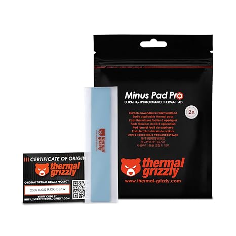 Thermal Grizzly Minus Pad Pro - 120x20x1.5mm 2-Pack Thermal Interface Pad, Electrically Non-Conductive, High Thermal Conductivity & Compressibility for SSDs, GPUs & Electronics