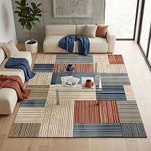Facai Modern Geometric Pattern Area Rugs for Living Room - Soft Blue, Beige, Grey and Brown Minimalist Design Carpets, Non-Slip Comfort Floor Rug for Bedroom, Office, Dining Room (120x180cm)