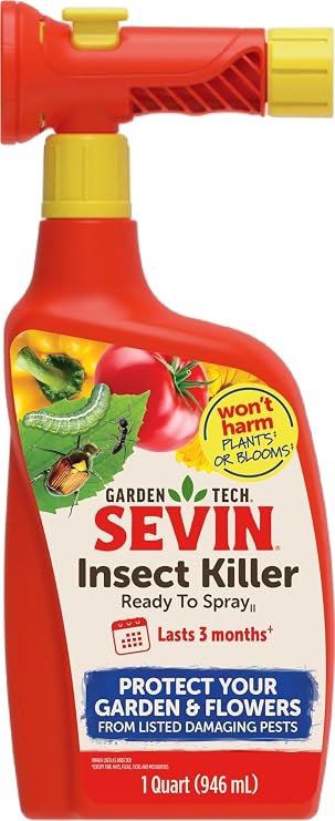 Sevin Insect Killer RTS 32 oz | Insect spray for lawn and garden, kills by contact, works on over 500 listed insects, lasts 3 months, attach hose and spray