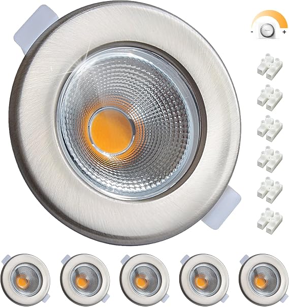 6X 7W LED Downlights Ceiling Dimmable IP44 Brushed Chrome 3000K [Energy Class F]