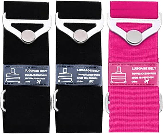 2 Pack Travel Belt for Luggage Over Handle(Black)+Travel Belt for Luggage Over Handle(Red)