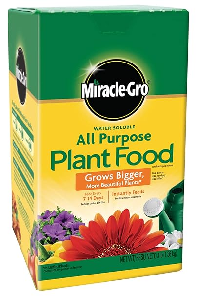 Miracle-Gro Water Soluble All Purpose Plant Food, 3 lb. | Fertilizer for All Indoor or Outdoor Plants including Roses, Flowers, Vegetables, Houseplants, Trees, and Shrubs