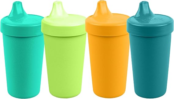 Re-Play Spill-Proof Sippy Cups for Toddlers - Kids Reusable 10 Oz Set of 4, Dishwasher & Microwave Safe, Made in USA, Aqua, Lime, Yellow, Teal
