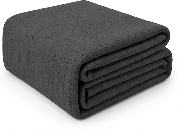 Supreme Elegance Dark Gray 100% Cotton Basket Weave Blanket King Bed 90 x 108 Inch Soft Breathable, Warm and Cozy Throw Blanket Anti-Odor All Season Home Decor Luxury Bedding