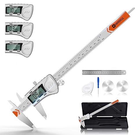 HARDELL Digital Caliper 8 Inch, Heavy-Duty IP54 Calipers with 3-Batteries & Extra Cover, All Stainless Steel Digital Micrometer Vernier Caliper, Inch/MM/Fraction, Auto-Off for DIY/3D-Printing