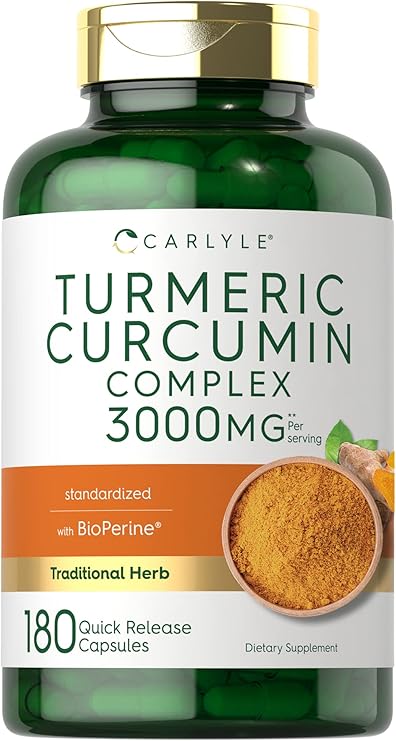 Carlyle Turmeric Curcumin Supplement | 180 Capsules | with Black Pepper | Curcuminoids and Bioperine | Non-GMO, Gluten Free