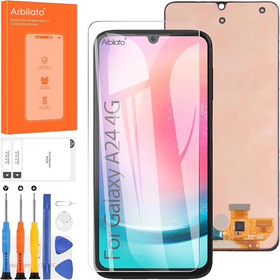 OLED Screen for Samsung Galaxy A24 4G Screen Replacement for Samsung A245 LCD Screen SM-A245F,SM-A245M Touch Display Digitizer Assembly Repair Parts No Frame(Black with Fingerprint Function)
