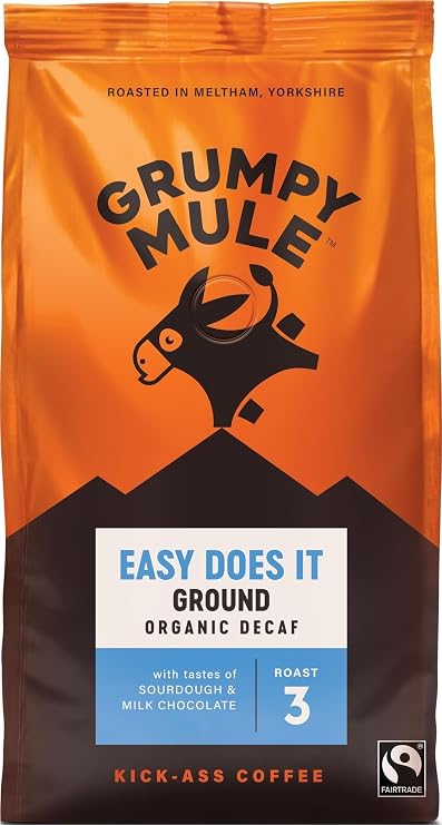 Grumpy Mule Easy Does It Swiss Water Organic (Decaf Ground Coffee) with notes of Milk Chocolate 200g