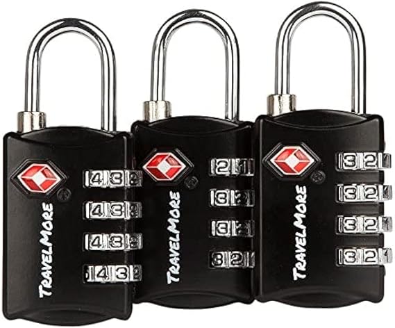 3 Pack TSA Luggage Locks with 4 Digit Combination Heavy Duty Set Your Own Padlocks for Travel, Baggage, Suitcases & Backpacks - Black