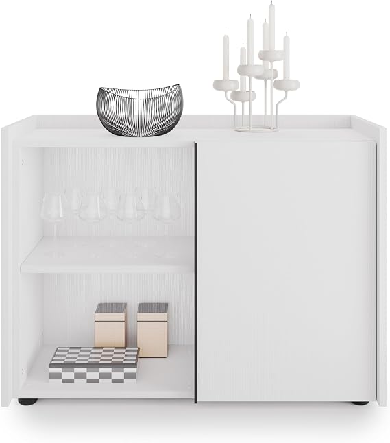 Mobili Fiver, Romina Low Sideboard (36.85x14.17x27.55 in), 1 Door, Ashwood White, Made in Italy