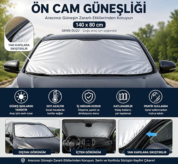 Araba Güneşlik Oto Güneşliği Araba Araç İçi Güneşlik Araç için Ön Cam Güneşliği 140-80 cm