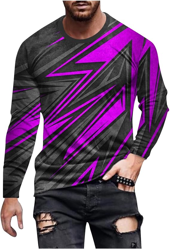 Mens Workout Shirts Casual Fashion Long Sleeve Crewneck Sweatshirt Lounge Print Graphic Tee Shirts Loose Pullover
