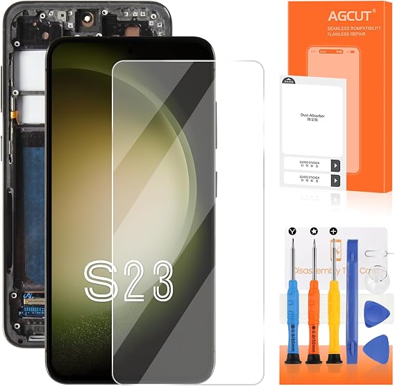 OLED for Samsung Galaxy S23 Screen Replacement for Samsung S23 LCD Display SM-S911E SM-S911U LCD Digitizer Touch Screen Assembly Black with Frame (Original Size,Support Fingerprint)