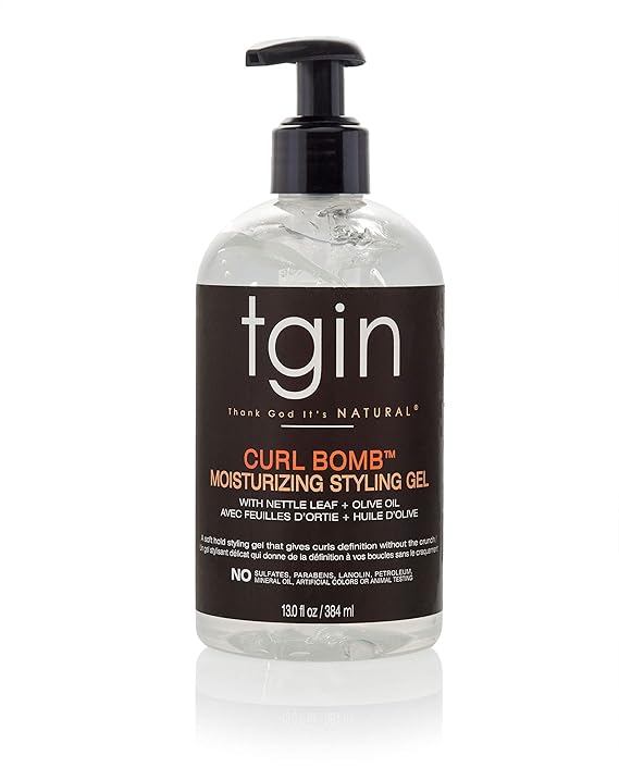 tgin Curl Bomb Moisturizing Styling Gel Frizz Control, Curl Defining & Moisturizing Hair Gel with Olive Oil & Nettle Leaf Curly Hair Products, Pump Bottle for Curly, Coily & Wavy Hairs (13oz)