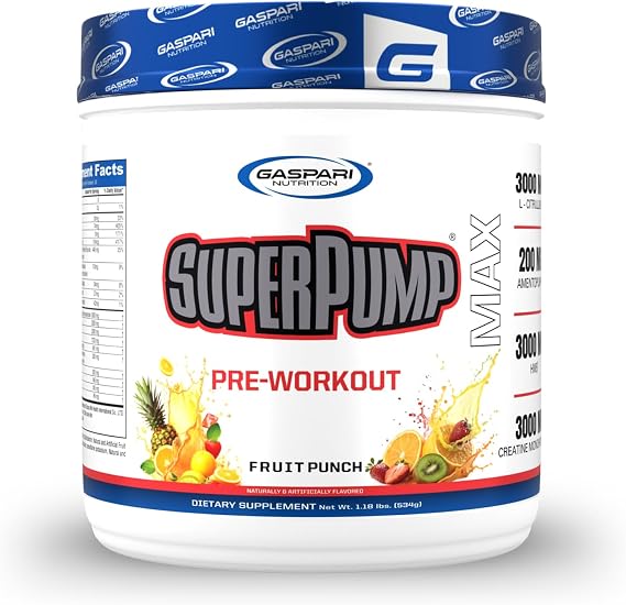 Gaspari Nutrition SuperPump MAX, The Ultimate Pre Workout Powder, Sustained Energy Preworkout, Nitric Oxide Booster, Muscle Growth, Recovery & Replenishes Electrolytes (30 Servings, Fruit Punch)