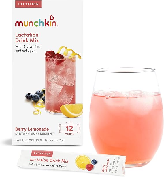 Munchkin Milkmakers Lactation Drink Mix, Berry Lemonade, 12 Count | For Breastfeeding Moms, Fenugreek, Fennel, Milk Thistle, Collagen and B Vitamins