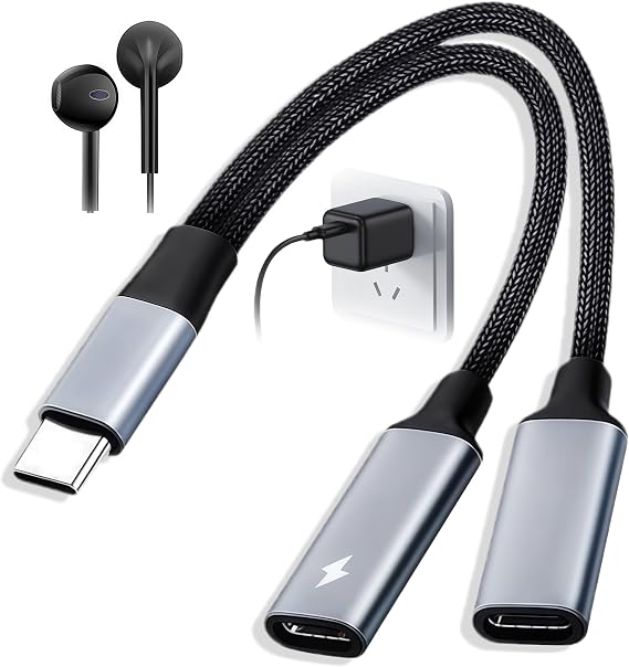 DeepOcean USB C Splitter 2 Port, US/B-C Double Adapter For PC Phone Laptop, US-B/C Splitter 1 In2 Out, USB C Male To Dual Female Adapter, Headphone & Charge Type C Audio,U-SB/C Female Cord Converter