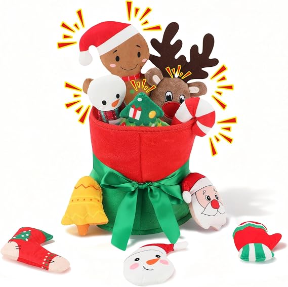 YUEPET 11 Pack Christmas Plush Dog Toys,Interactive Dog Squeaky Toy with Crinkle Paper Set,Pet Chew Toy Christmas Tree & Santa Reindeer Toys Gifts for Puppies Small Dogs